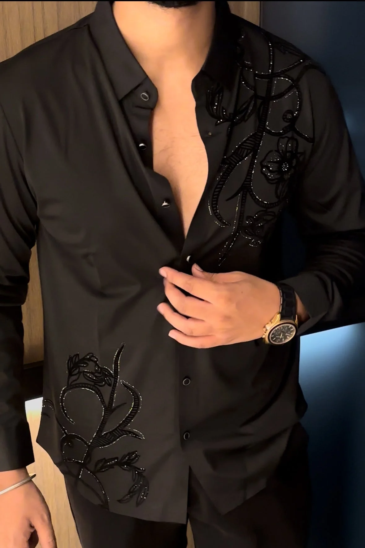 Barcelona Blossom Jacquard Shirt - BLACK - Image 5