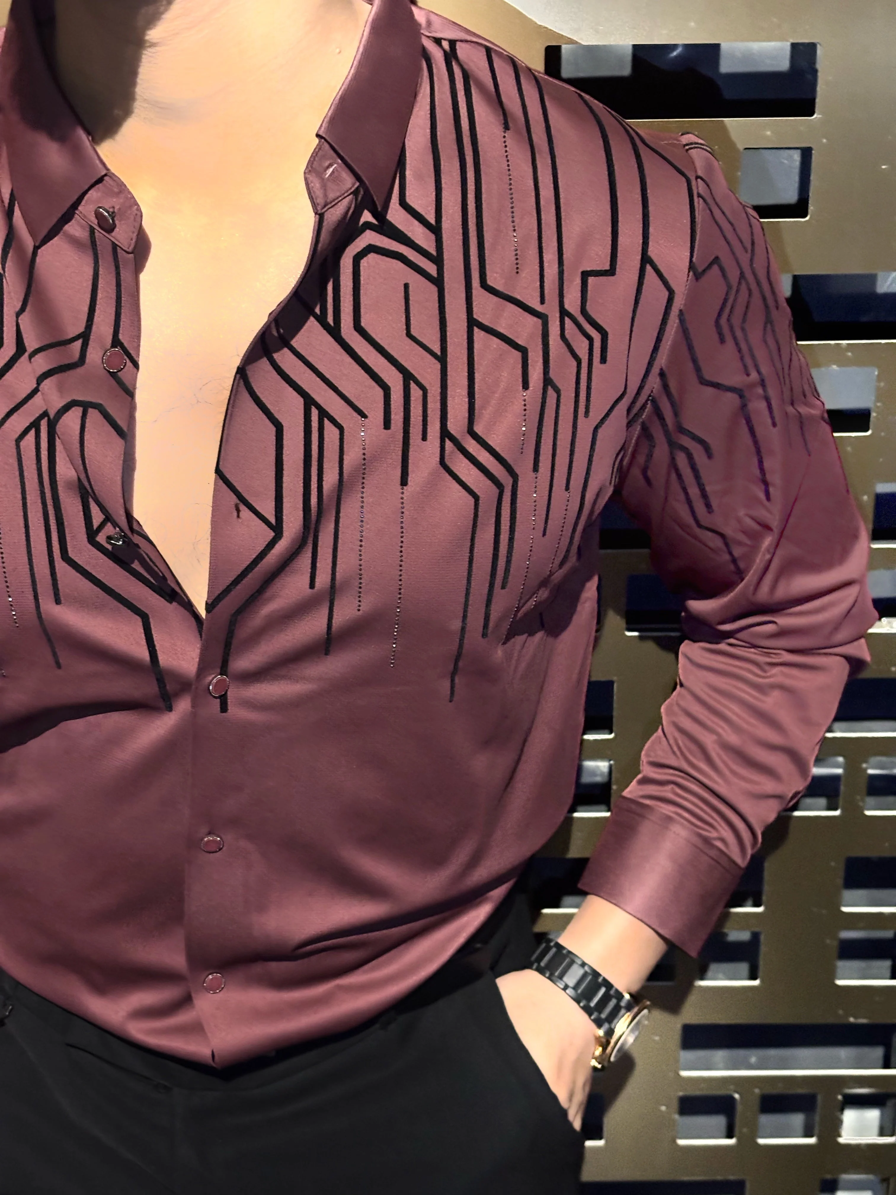 Electrify Jacquard Shirt - WINE - Image 2
